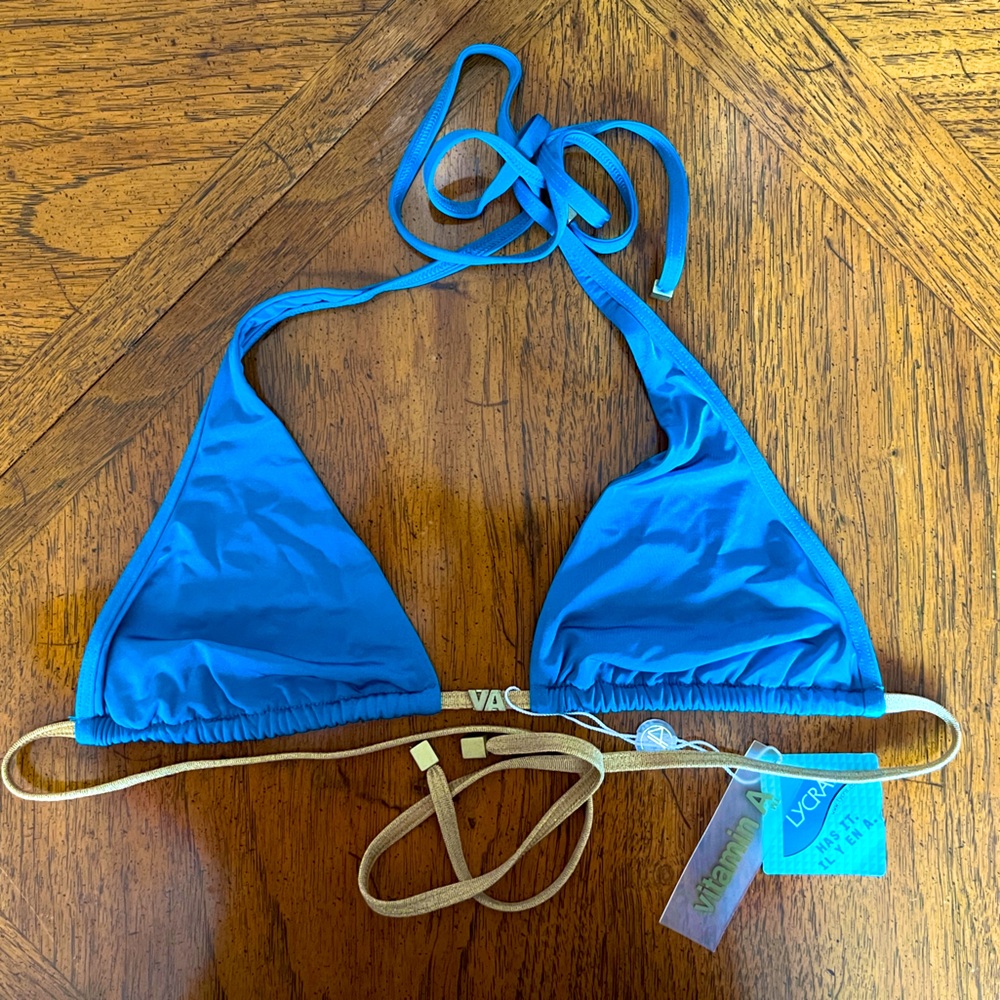 NWT Vitamin A Bikini Top Large 10 Aqua Blue Gold